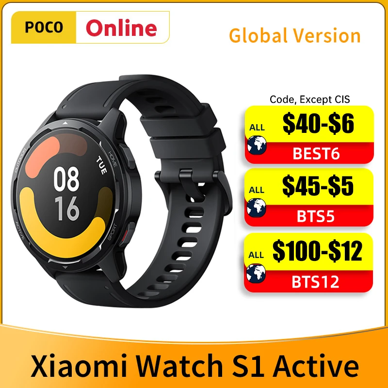  Global Version Xiaomi Watch S1 Active 1.43" AMOLED Display Bluetooth Phone Calls GPS Mi Smartwatch Blood Oxygen 12 Days Battery 