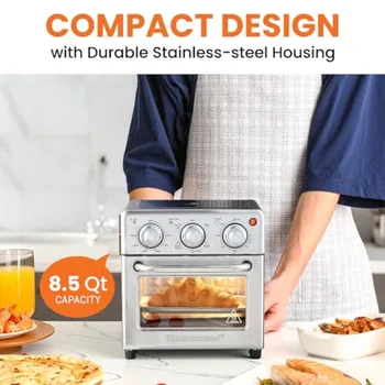 8.5Qt Air Fryer Oven with Convection Stainless Steel 800-Watts Time and Temperature Controls Air Fry Broil Toast Bake Includes 4
