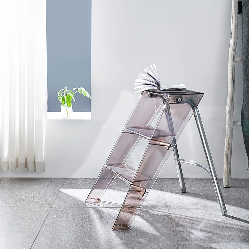 Échelle Multifonctionnelle À Trois Marches, Épaissie, Antidérapante, Chevrons, Pour Ménages Scandinaves, En Acrylique, Pliable Et Transparente