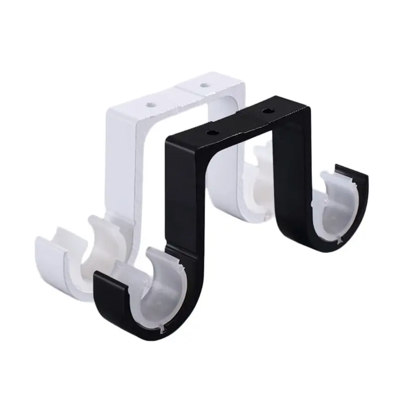 2 Pcs Hang Curtain Rod Holders Heavy Duty Curtain Drapery Rod Bracket Wall-Mounted Metal Double Rod Bracket