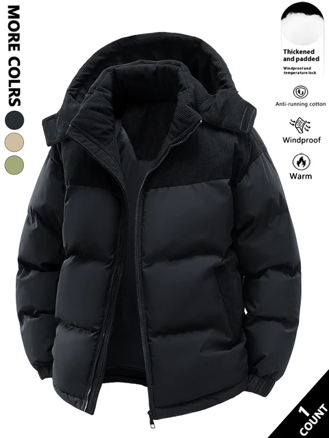 Veste en coton à capuche pour hommes, épaisse et chaude en hiver, coupe-vent et résistante au froid, simple et polyvalente pour les vêtements de travail 1