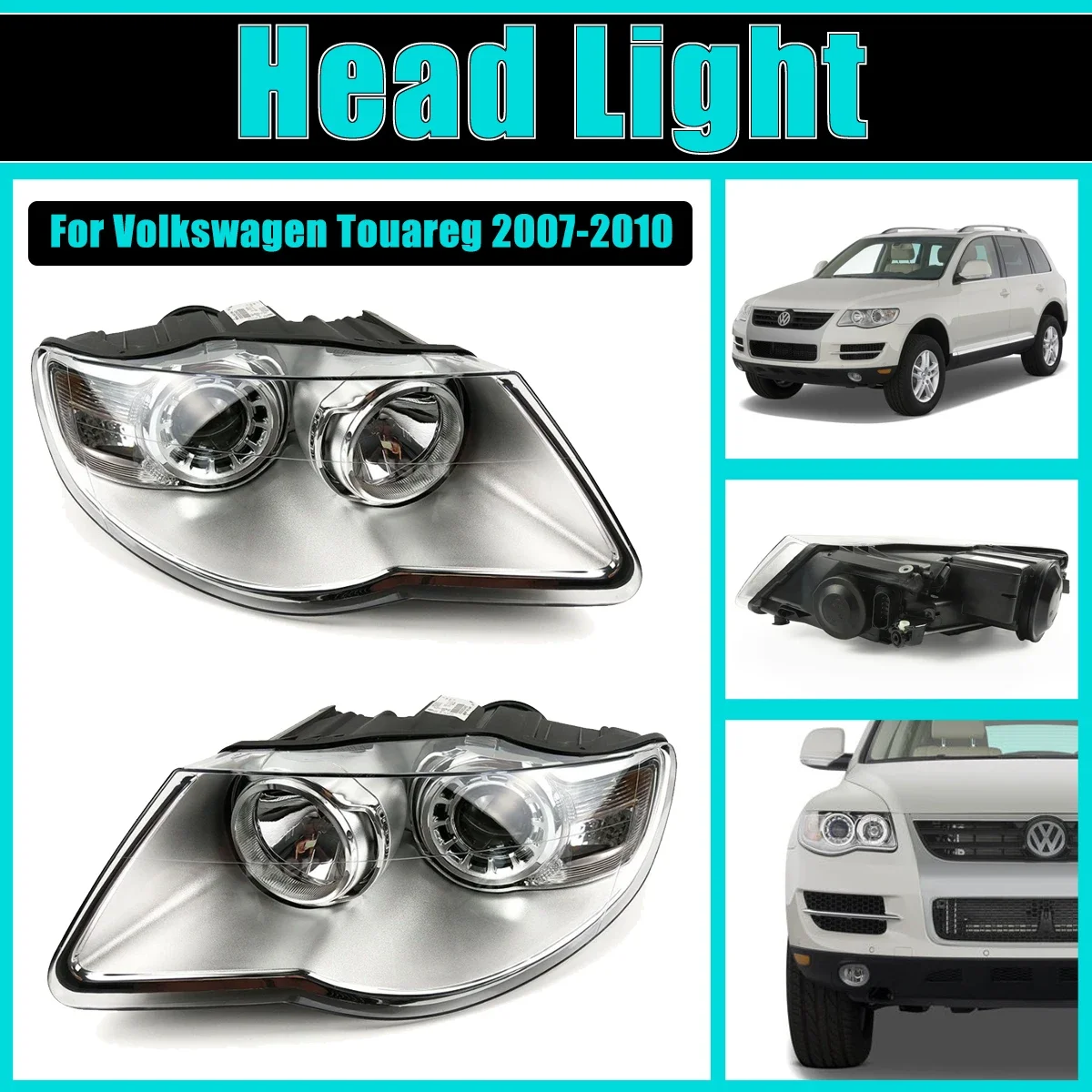 Front Head Light For Volkswagen Touareg 2007-2010 2008 Headlight Running Clear Lens Assembly Car Accessories Fog Light Halogen