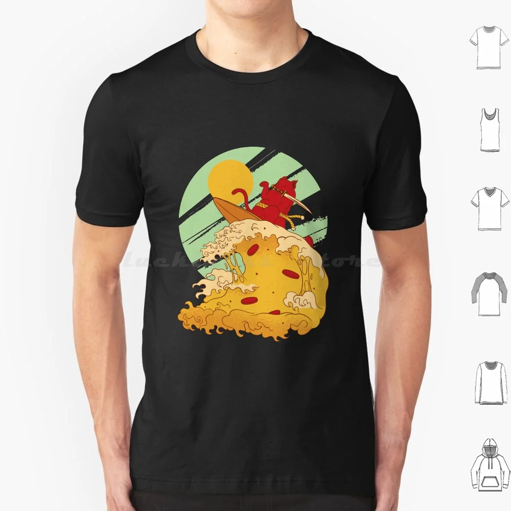 Gatto Giapponese Catana Surf In Fetta Di Pizza T Shirt Big Size 100% Cotone Pizza Divertente Surf Cat Love Cute Cats Skateboarding