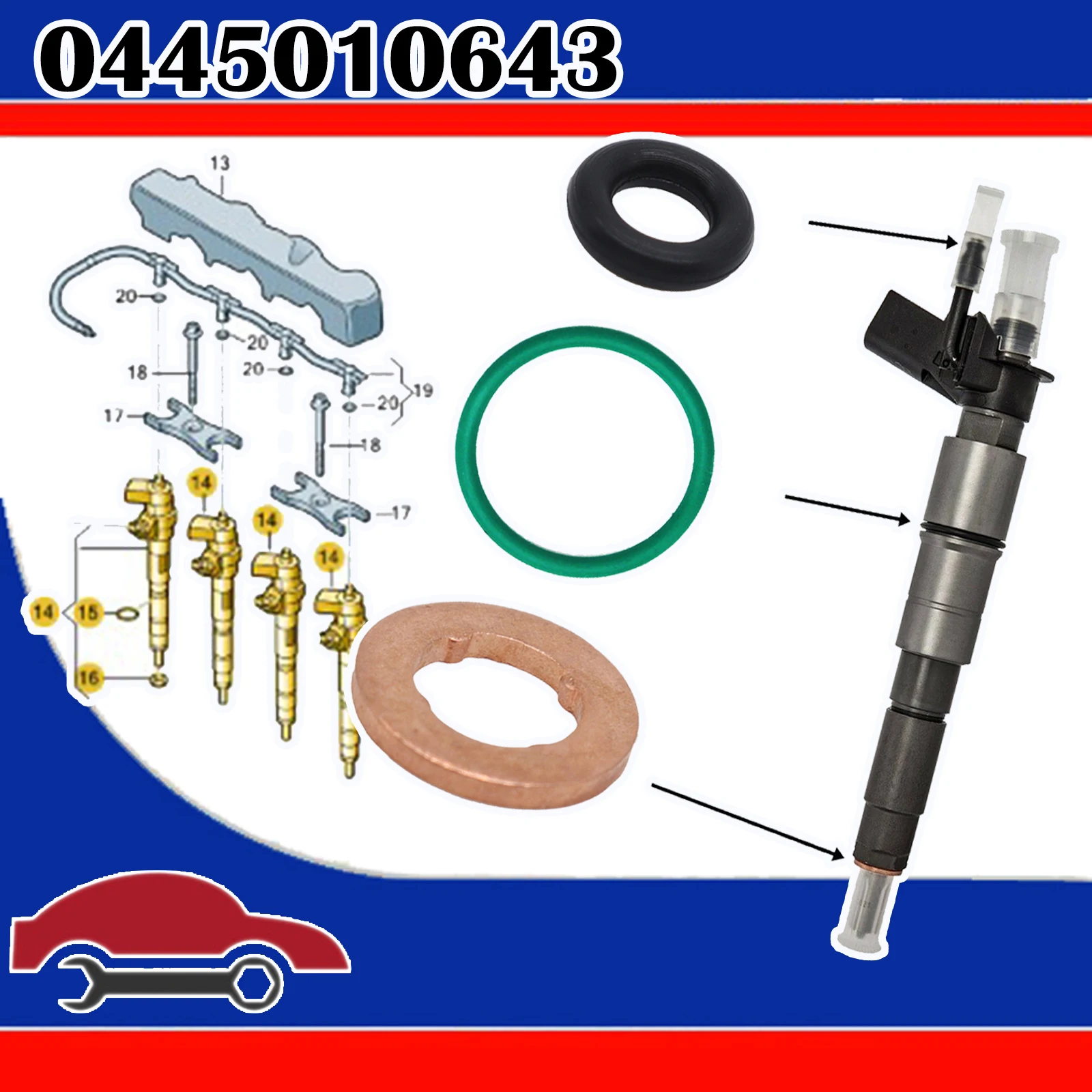 18 Pz Per Audi Vw Seat Skoda 1.6 2.0 Ugello Iniettore Carburante Guarnizione In Rame O-Ring Seal Kit 059130119 059130519 Wht000884 Ricambi Auto