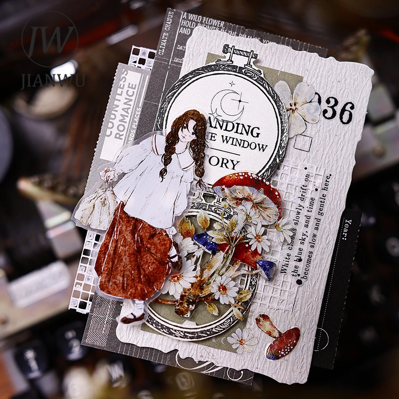 JIANWU 50mm * 5m 빈티지 소녀 캐릭터 풍경 소재 콜라주 스크랩북 PET 테이프 크리 에이 티브 DIY 저널 문구