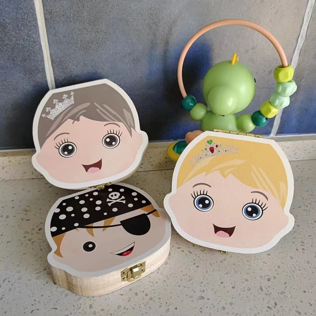 Tooth Box English/Spanish Baby Wood Teeth Box Organizer Milk Teeth Storage Kids Umbilica Save Gifts