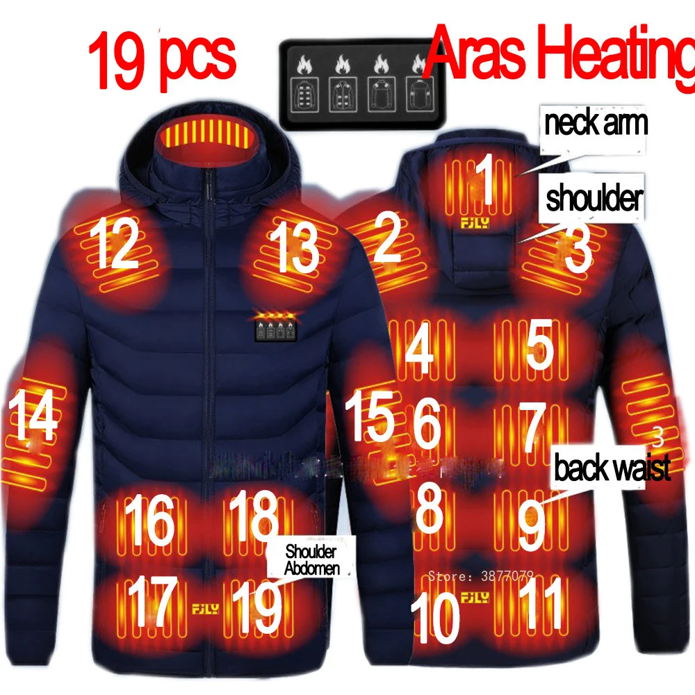 Men 19 Areas Heated Jacket USB Winter Outdoor Electric Heating Jackets