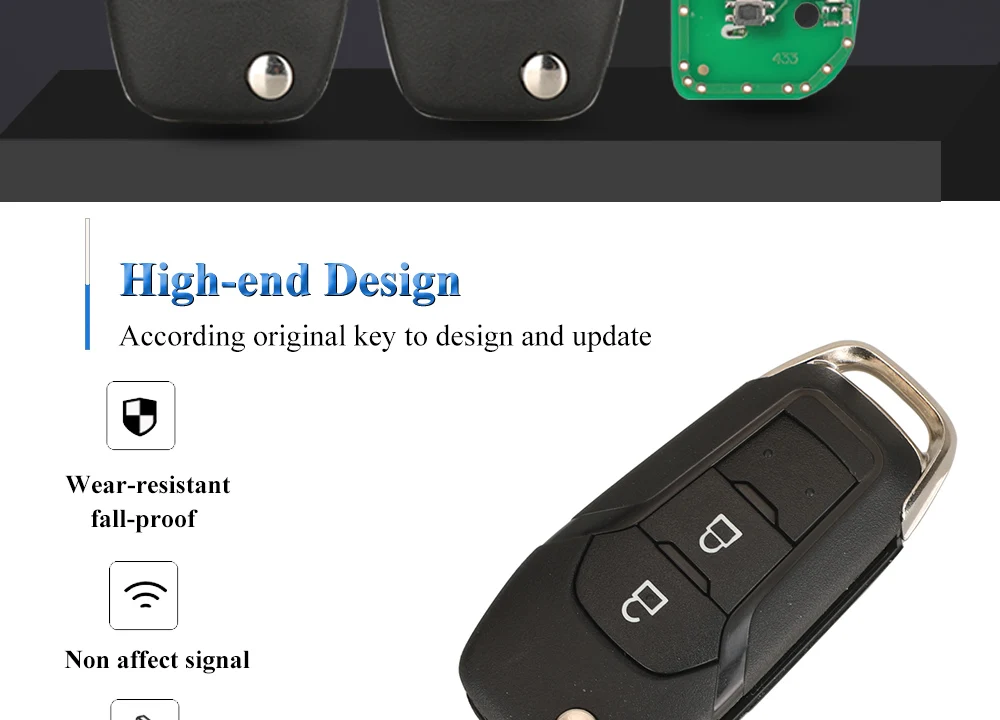 Jingyuqin Flip Remote Key Fob ID49 433Mhz DS7T-15K601-B /EB3T-15K601-BA Für Ford F150 Ranger Galaxy S-Max KA + Mondeo V – Detail 2