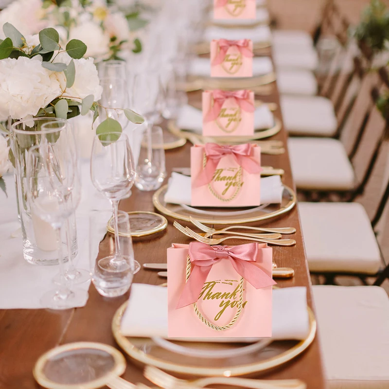 5/24pcs Thank You Paper Gift Box Wedding Favors for Guests Birthday Party Candy Cookie Packaging Bag Baby Shower Decor Supplies