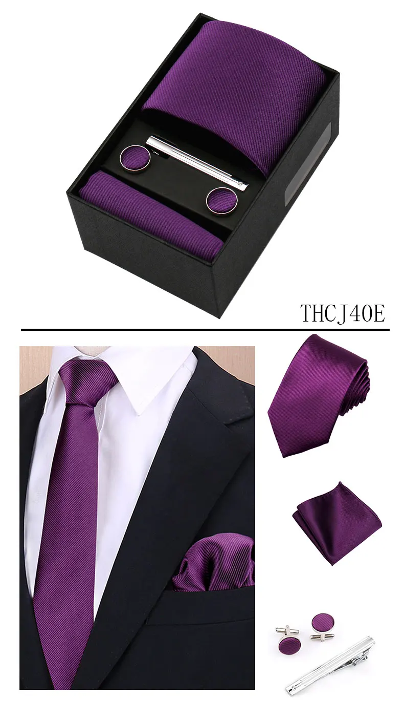 Männer Krawatte Set Einfarbig Einstecktuch Geschenk Box Set Hochzeit Luxus Designer Krawatte Für Männer Männlich Krawatte Clip Gravat Accessorise – Detail 29