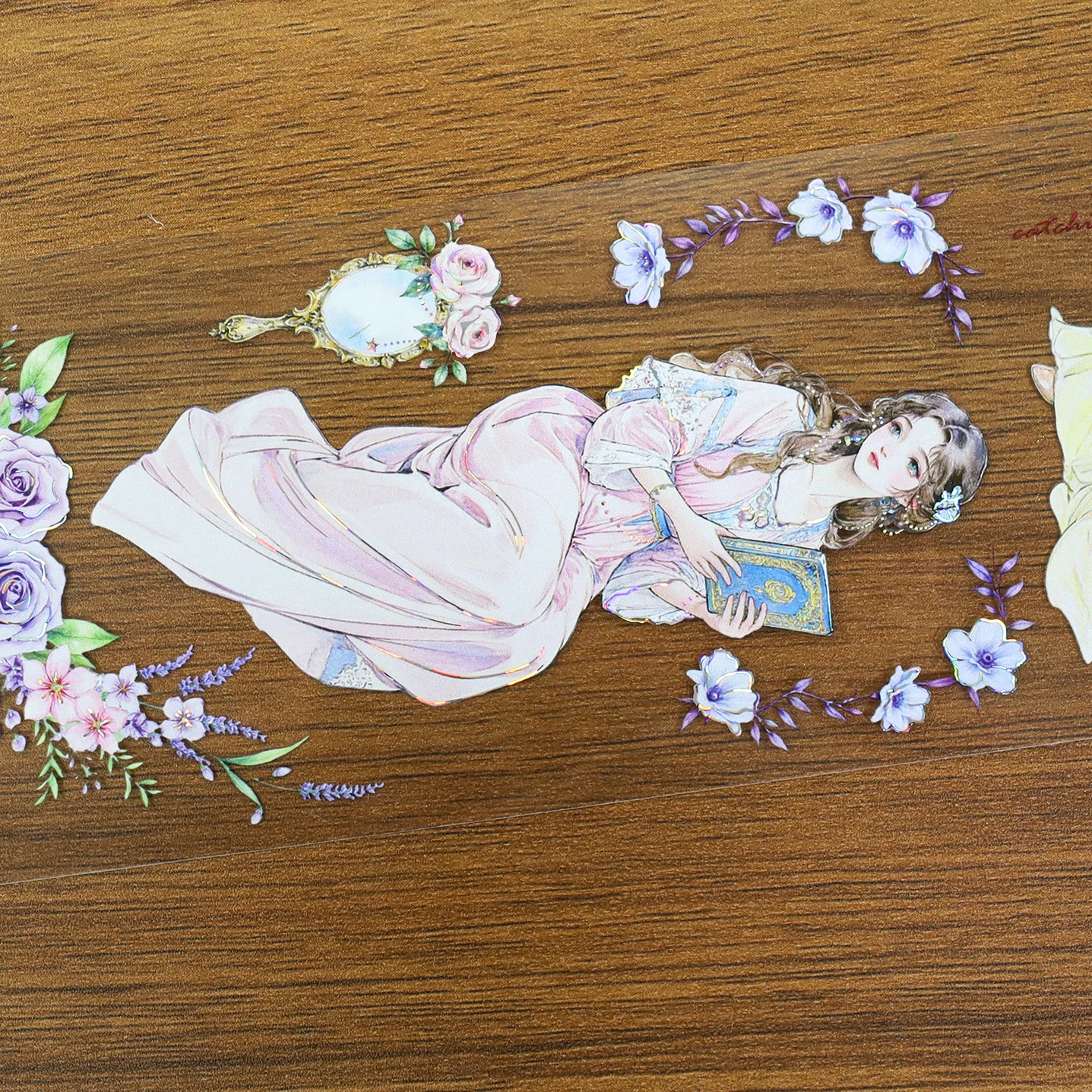 60mm*200cm 빈티지 소녀 꽃 캐릭터 풍경 PET 테이프 크리에이티브 DIY 저널 재료 콜라주 스크랩북킹 문구류