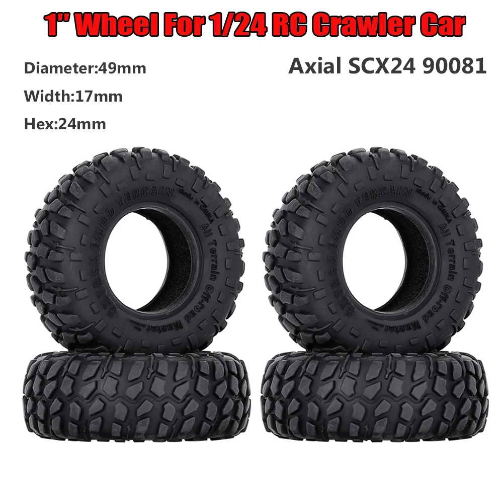 

4PCS 49*17mm Rubber Extreme Mud All Terrain 1.0" Wheel Tires for 1/24 RC Crawler Car Axial SCX24 AX90081 AXI00001 (T1004)