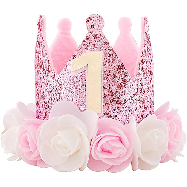 Couronne et chapeau d'anniversaire pour fille, 1 an, ballons de