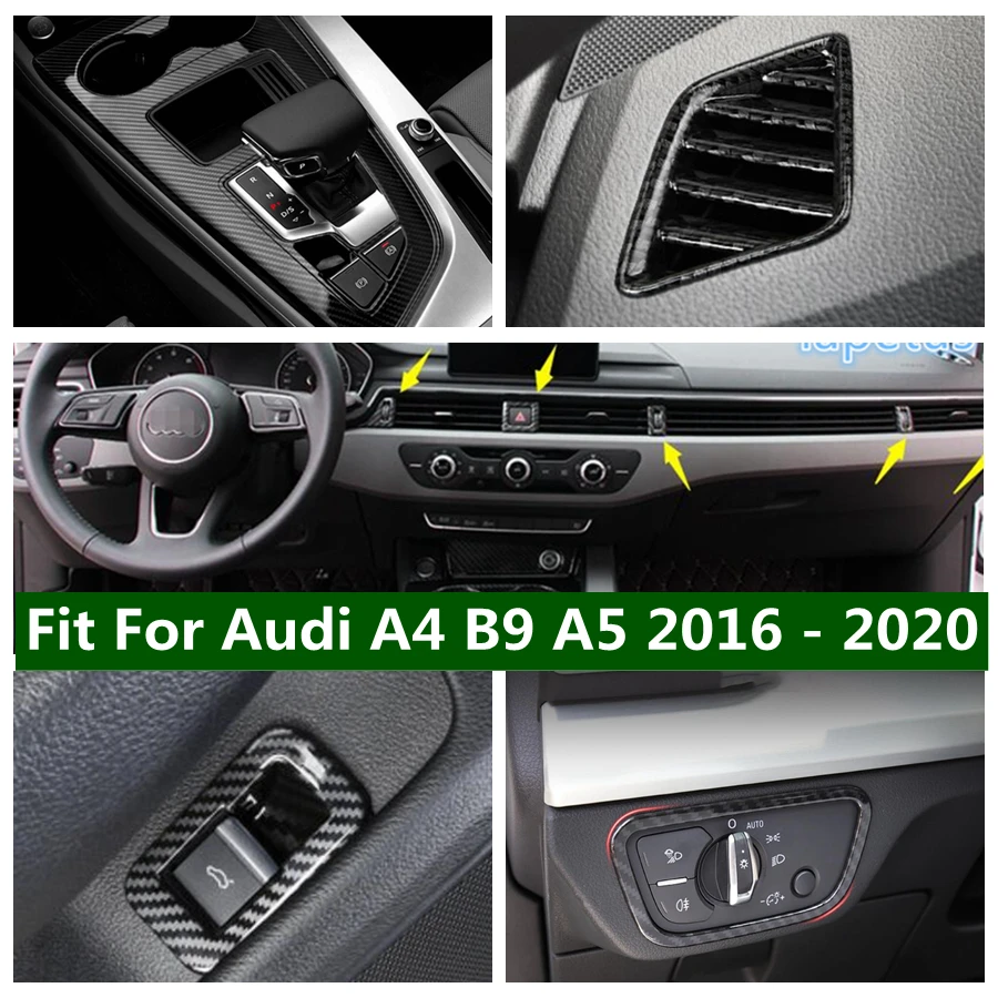 

Air AC Outlet / Gear Shift Head / Headlight Switch Cover Trim For Audi A4 B9 A5 2016 - 2020 Carbon Fiber Interior Accessories