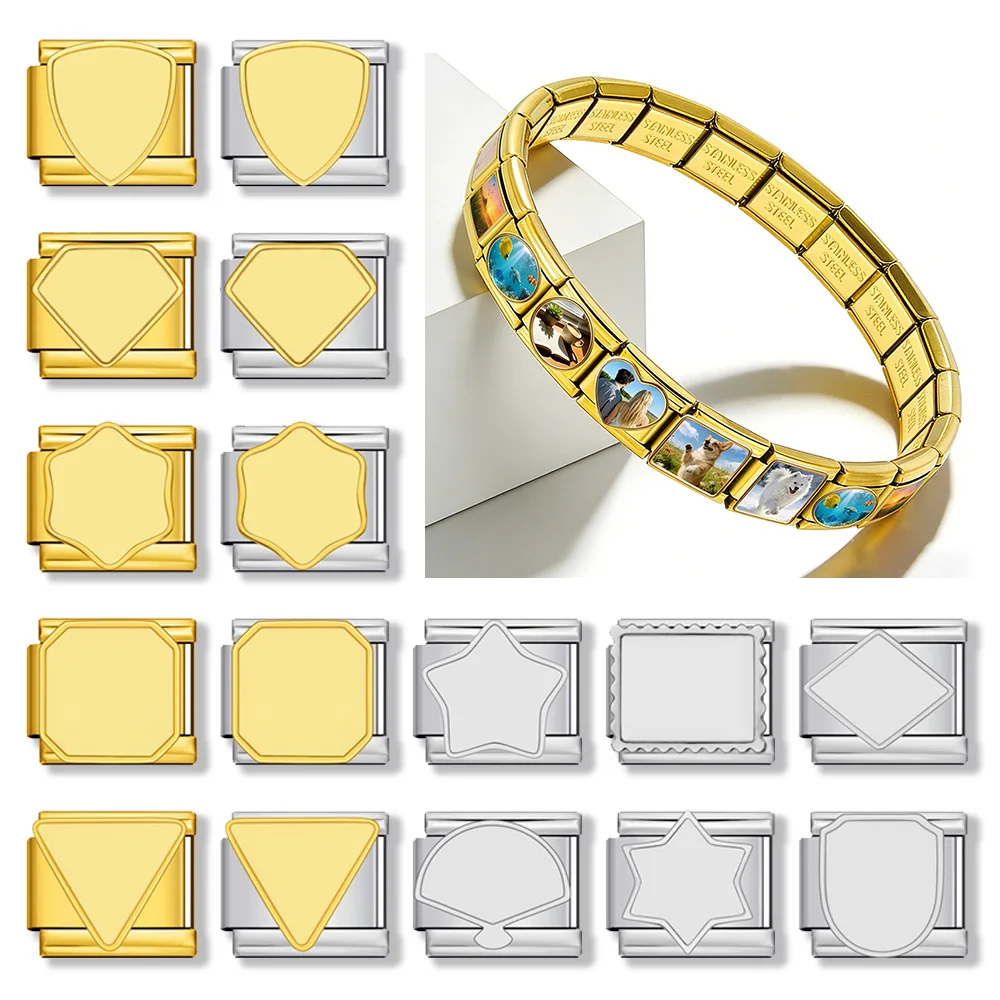 GEMOSA Damen- und Herrenarmbänder, schlicht, verschiedene Formen, italienische Gliederkette, passend für 9 mm Charm-Schmuck, Edelstahlperlen, Zubehör zum Selbermachen