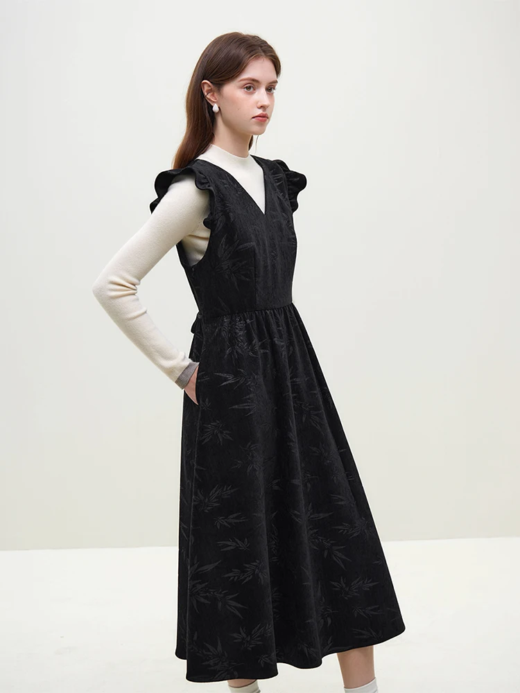 FSLE Women Winter Brown Skirts Retro Velvet Knee-Length Female Skirt 2024 Office Lady High Waist A-LINE Thicken Skirt 24FS14620 main image 0
