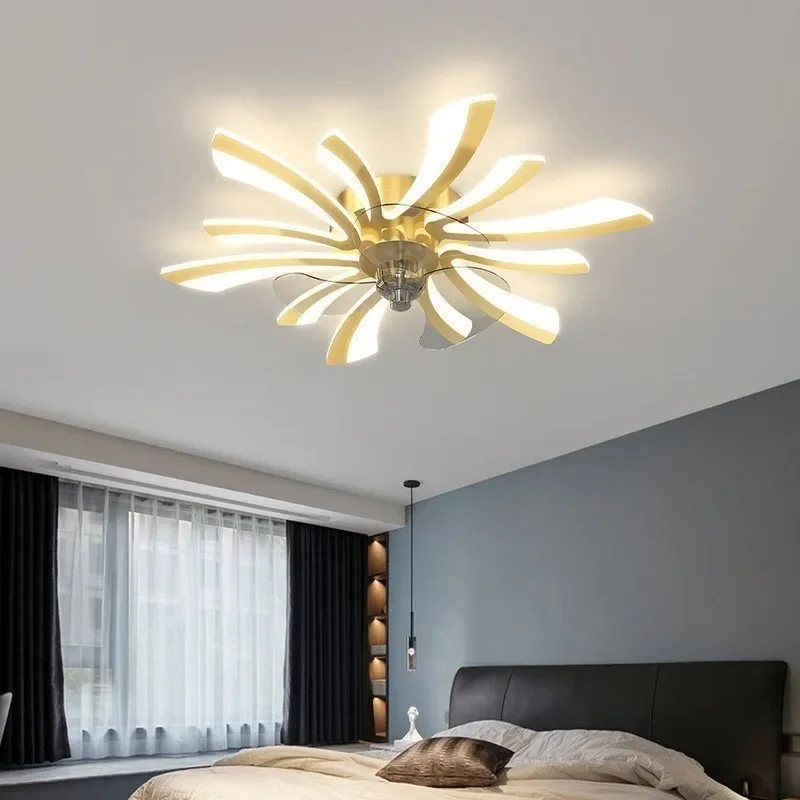 Modern Residential Smart Home Decorative Remote Control Gold Black White Ceiling Fan Lamp Luxury Chandelier Led Ceiling Fan