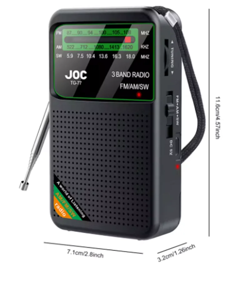 Battery Operated Radio FM AM SW Built-in Speaker Pointer Pocket Rechargeable