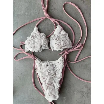 2026 New Sexy Micro Low Waist Bikini Sets Solid Swimwear Women Swimsuit Strappy Brazilian Floral Beachwear Bathing Suit biquini 1