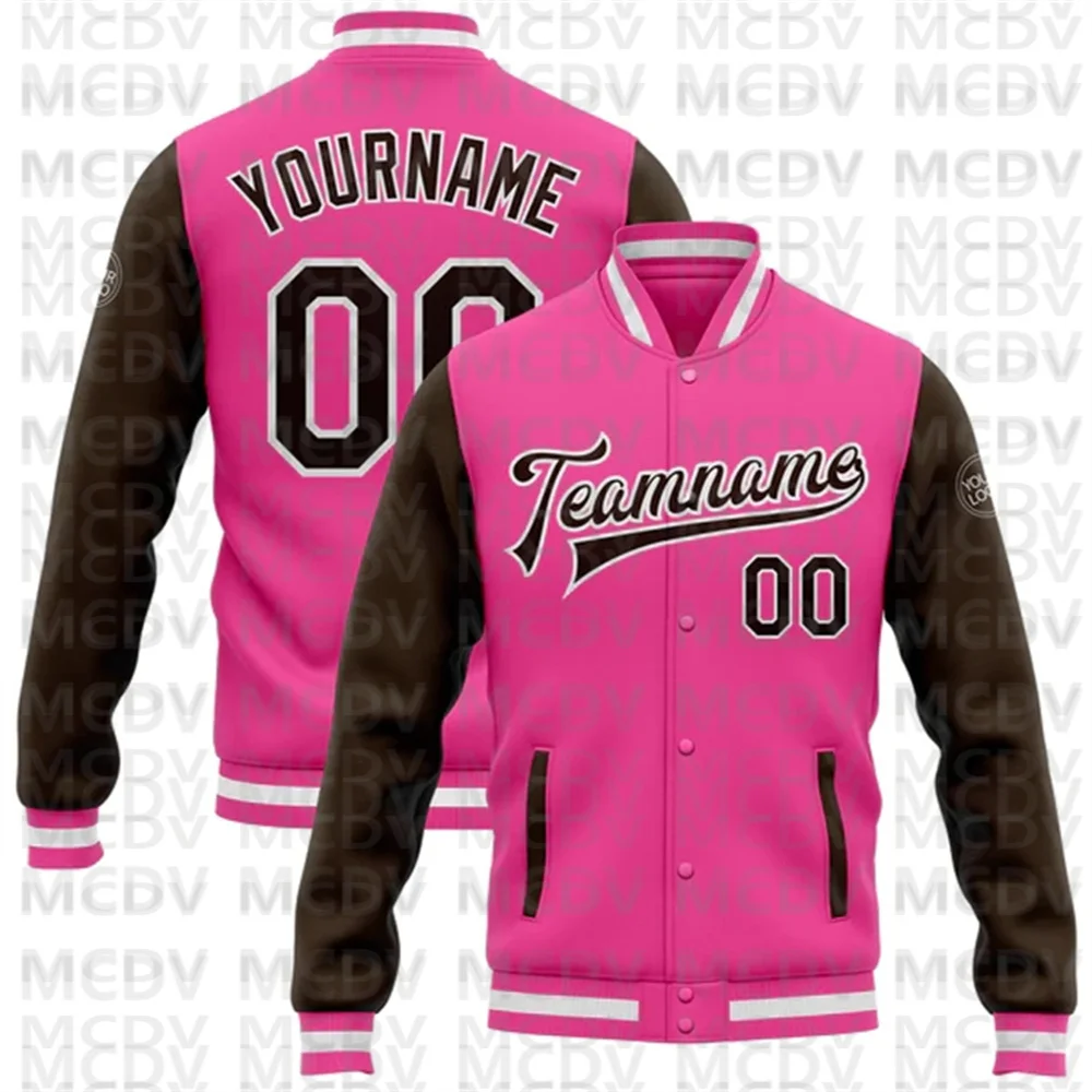 Custom Pink Aqua-Black Bomber Full-Snap Varsity Letterman Two Tone Jacket