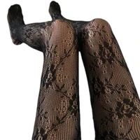 Bas résille longs pour femmes, collants en maille transparente florale, lingerie sexy 5
