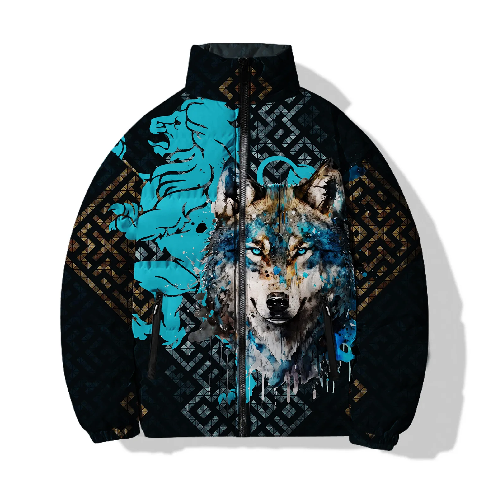 thumbnail image 1 of Abrigo de lobo para hombre con impresión 3D, abrigo de invierno para hombre, chaquetas modernas para hombre, cálidas, nuevas parkas para animales, productos sin impuestos, moda, 1 of 5