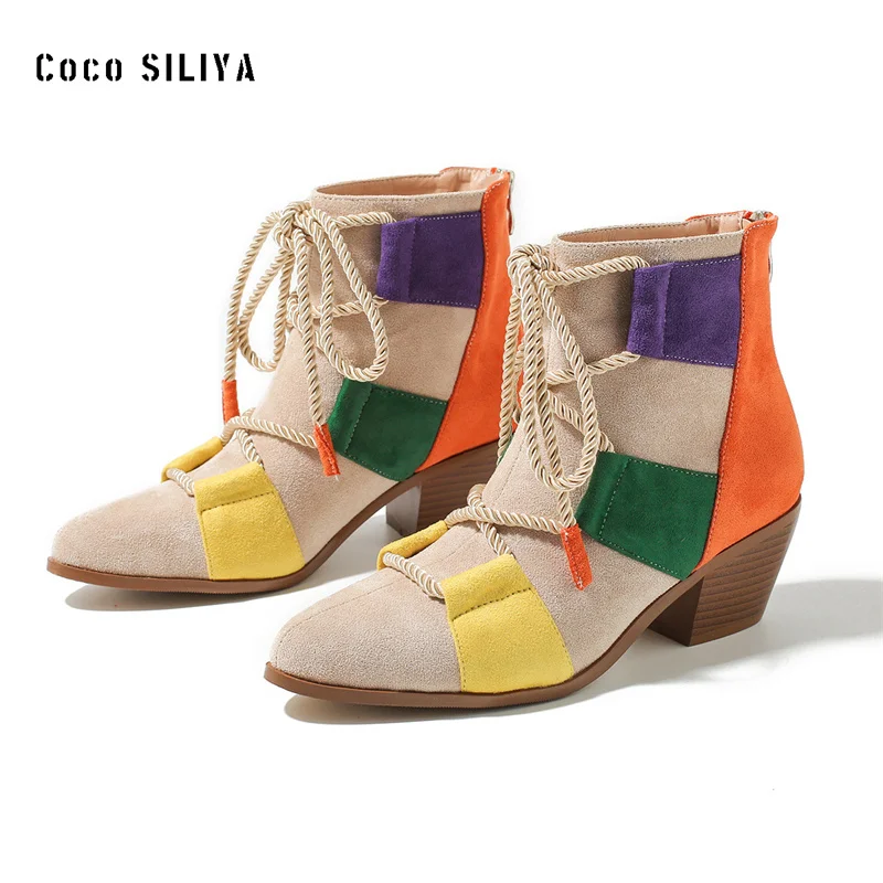 

2023 European and American Women's New Personalized Spliced Strap Round Head Short Boots 4582