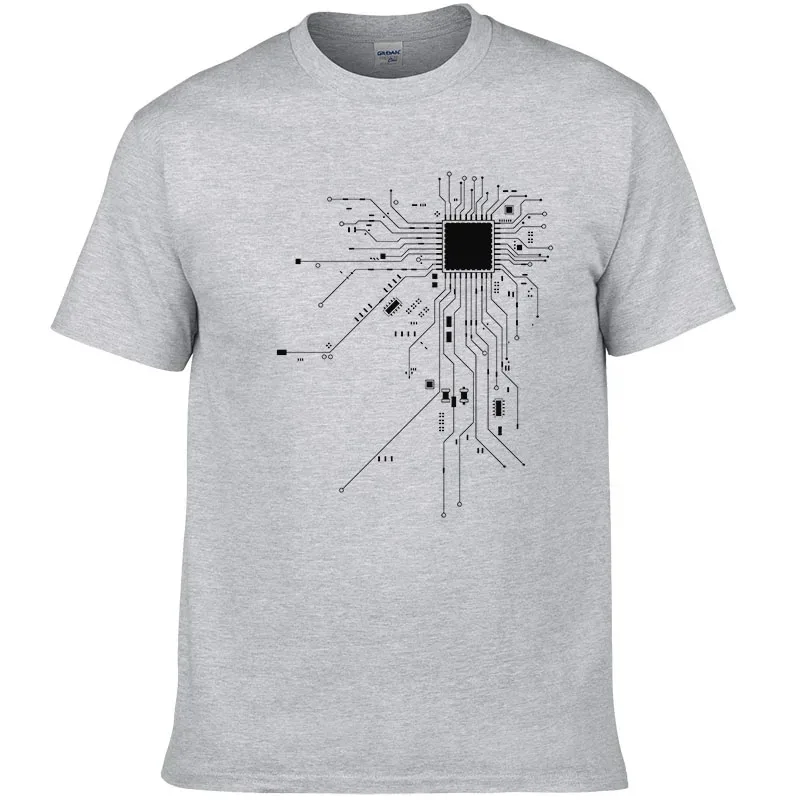

2024 Men's Summer Cotton T-Shirt CPU Processor Circuit Diagram Printed T-Shirt Men's Funny Top Fashion Brand Plus T-Shirt