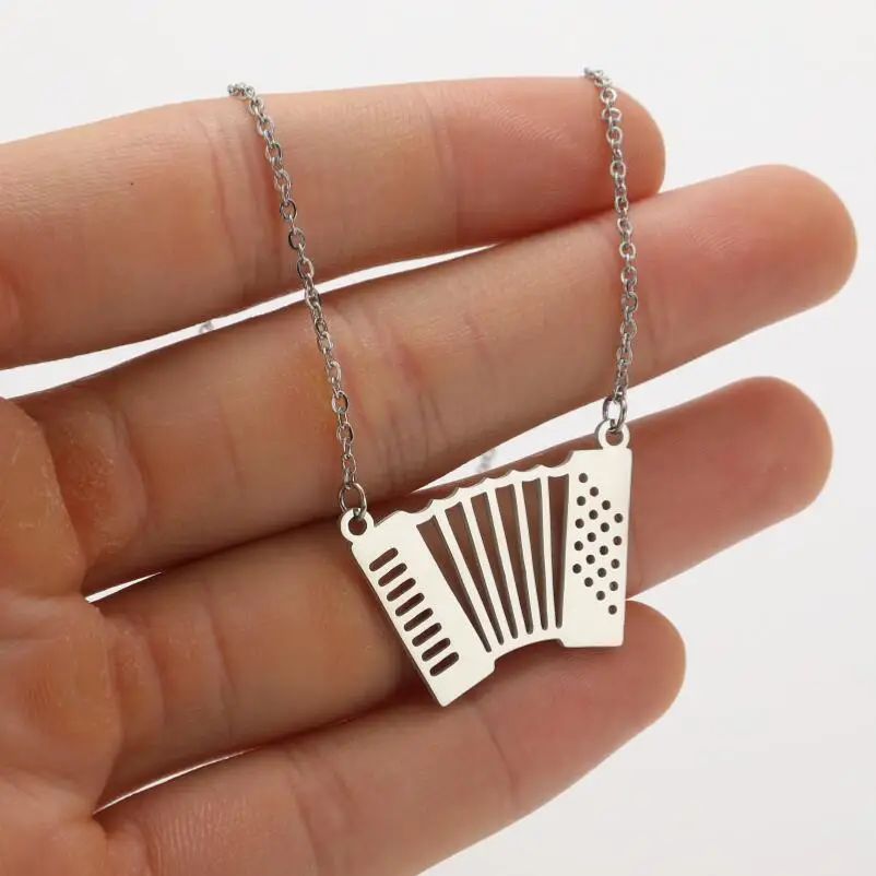 Shuang shuo trend ige Musik Anhänger Halskette für Frauen Männer Edelstahl Mikrofon Akkordeon Halskette Glück Schmuck Geschenk – Detail 10