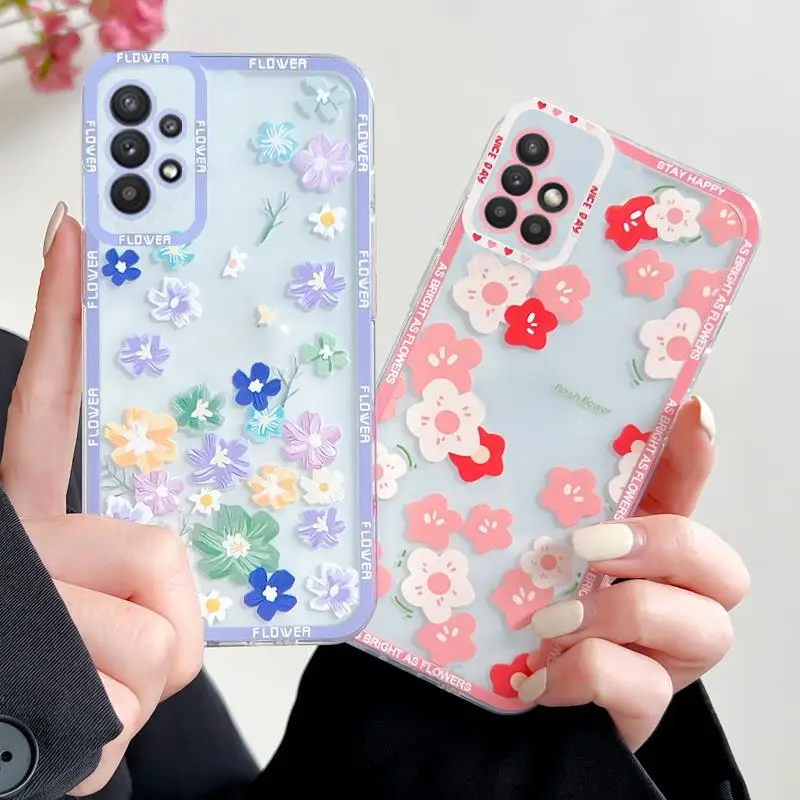 

For Samsung Galaxy A53 A73 A33 A23 A13 Flower Painting Silicone Clear Case A52 A32 A72 A51 A22 4g A52s Cute Full Cover A 53 52 S