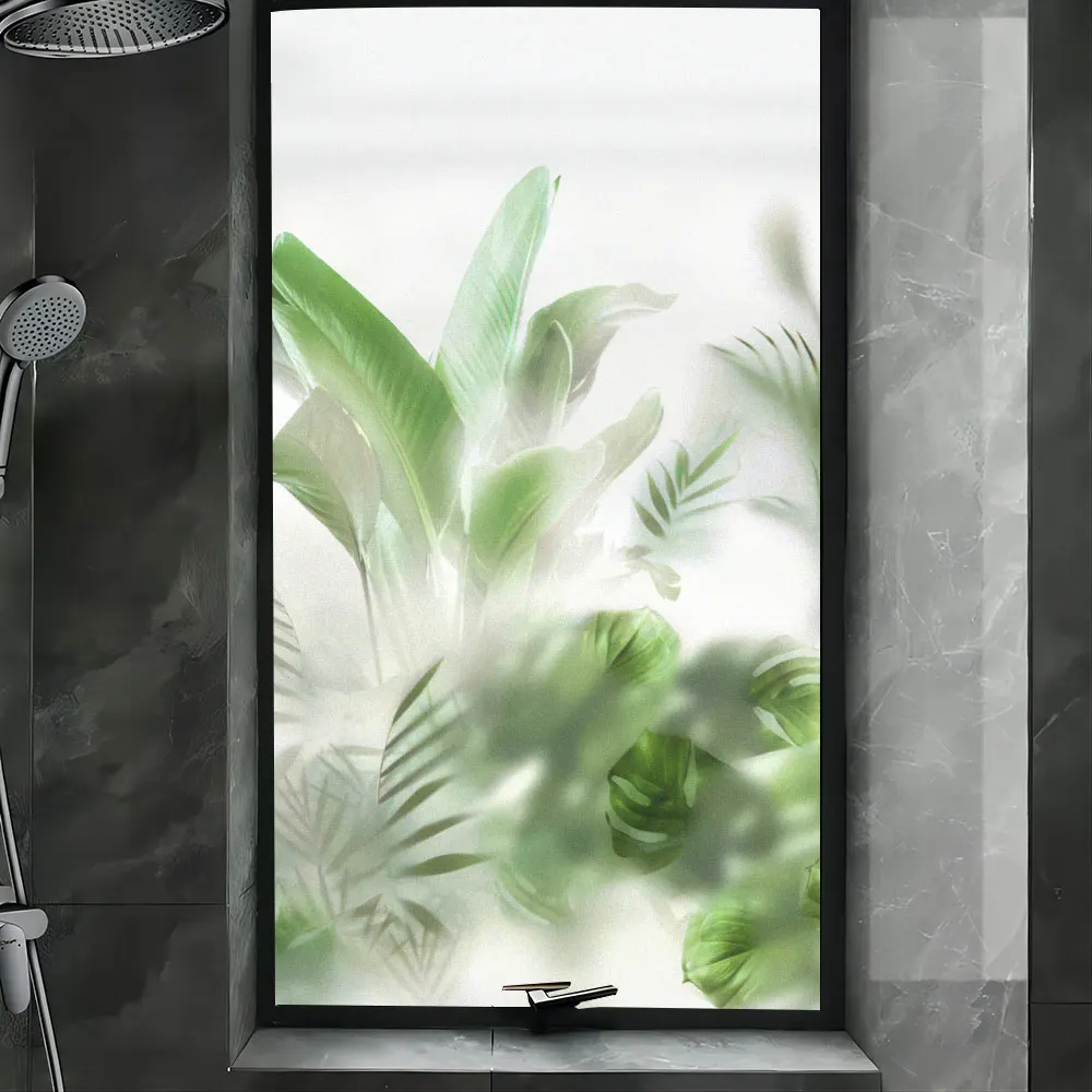 Window Privacy Film Hazy Plant Pattern Privacy Window Film PVC Glass Door Decorative Frosted Anti UV No Glue Static Cling Glass Window Sticker window film,window privacy film,window sticker