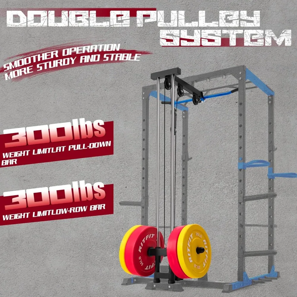 All-in-One Squat Rack for Home Gym, Multi-Function 1000 LBS Capacity Power Cage with LAT Pulldown, Pulley System, Dip Bar