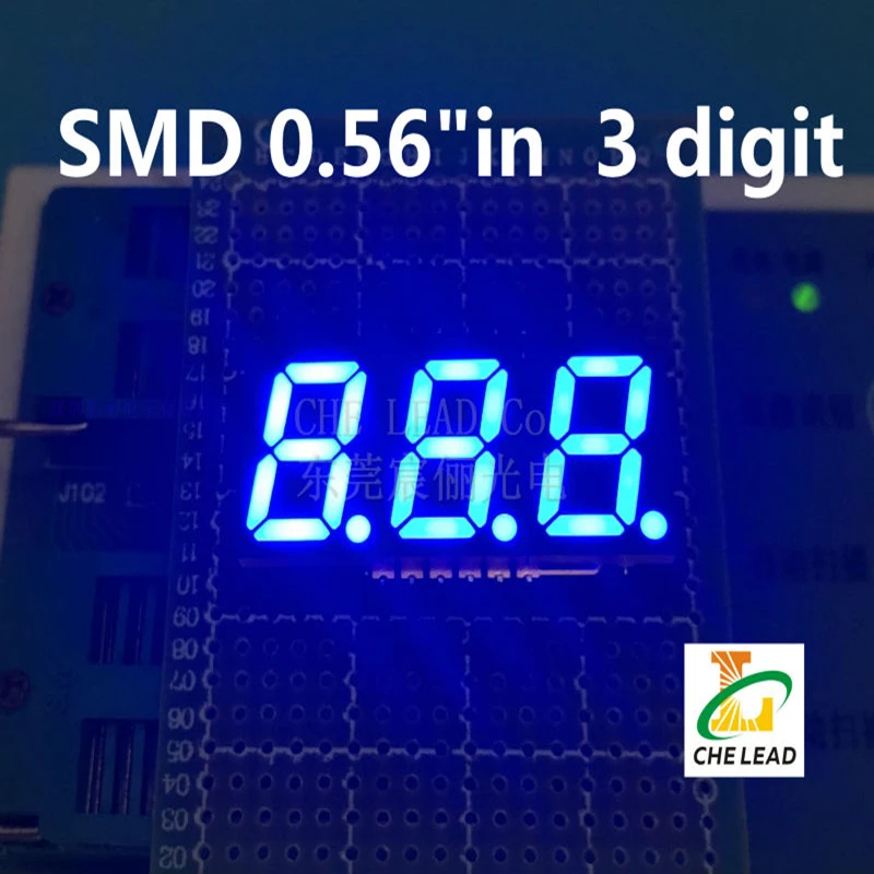 

10 шт., 0,56 "цифровая трубка SMD, голубая трехзначная зеркальная дисплей, модуль 0,56 дюйма, цифровой дисплей, 7-сегментный анод, 3 цифровых зеркальных дисплея