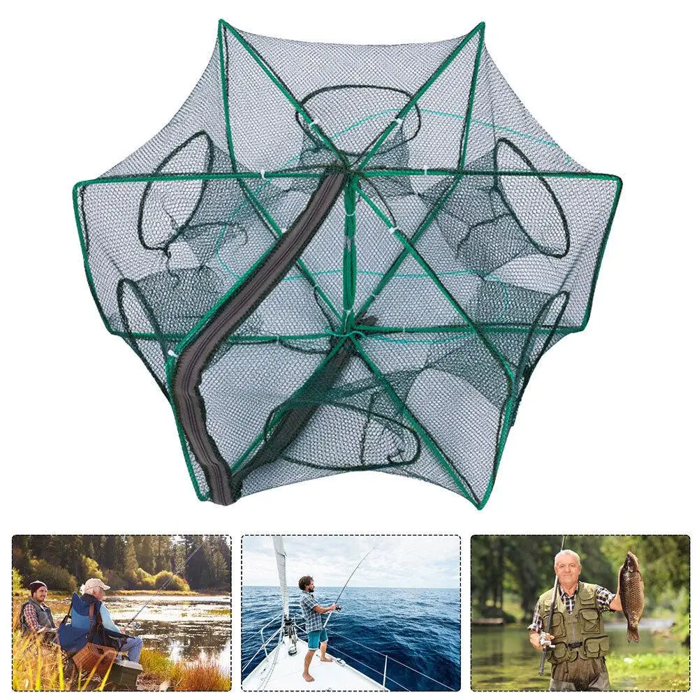 

Foldable Fishing Nets 8 Holes 8 Sides 28.3 x 10.2in Upgrade Large Space Folded Fishing Bait Trap For Fish/Crab/Shrimp