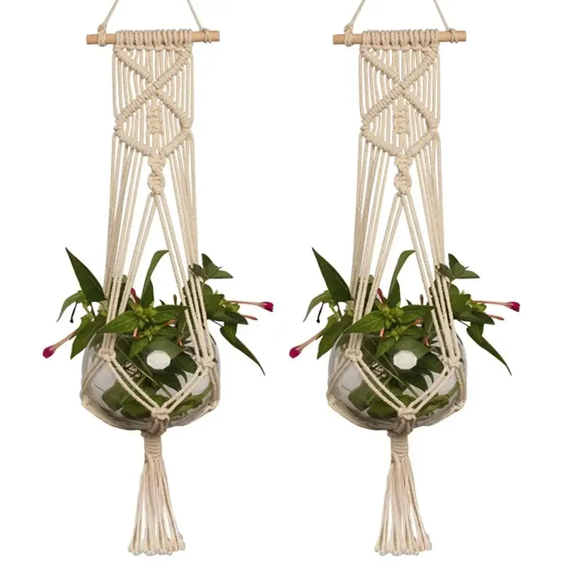

Large-sized Plant Hanger Basket Handmade Rope Pots Holder Fine Hemp Rope Net Flower Pot Plant Lanyard