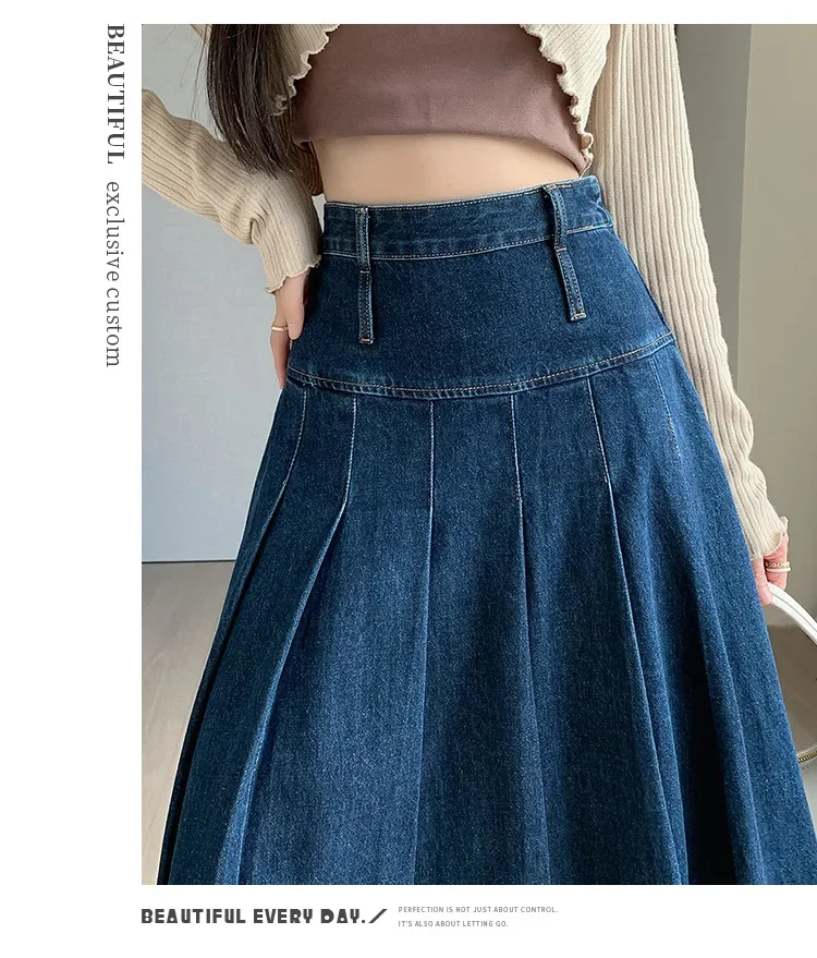 New Women Spring Summer Vintage Pleated Skirt Fashion High