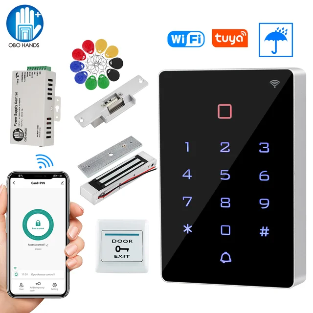 WiFi Tuya APP Door Access Control System Kit Waterproof RFID Keypad Access Controller, Home 180KG Electric Magnetic Strike Locks 1
