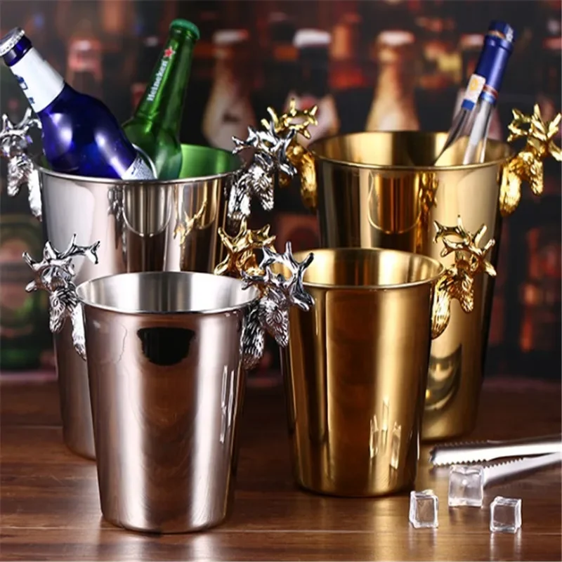 White black noble KTV Wine Bottle Cooler Beer Chiller Barrel Silver Gold European style champagne barrel deer head ice bucket
