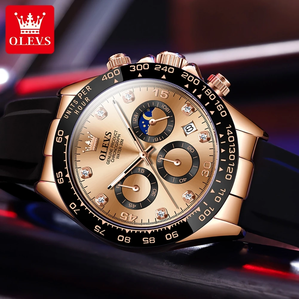 OLEVS 2023 New Luxury Men's Watches Quartz Watch Silicone Sport Multifunction Date Waterproof Luminous Chronograph Watch Men