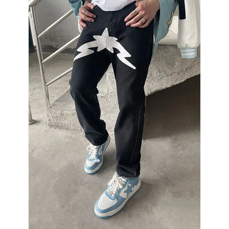 

Street Craft Printed Jeans Men and Women High Street Ins Trendy Brand American Hip hop Straight leg Trendy Loose Pants New Style