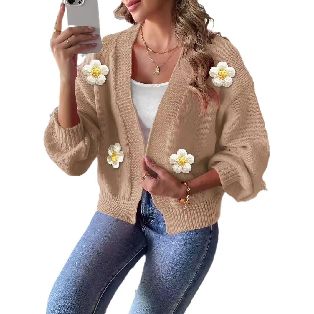 Women Autumn Winter Long Sleeve Crochet Knitwear Cardigan Sweater