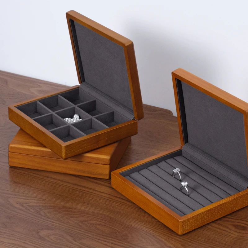 Oirlv Solid Wooden Jewelry Display Box Ring Display Holder with Microfiber Jewelry Box Stand for Jewelry Organizer Packing Box
