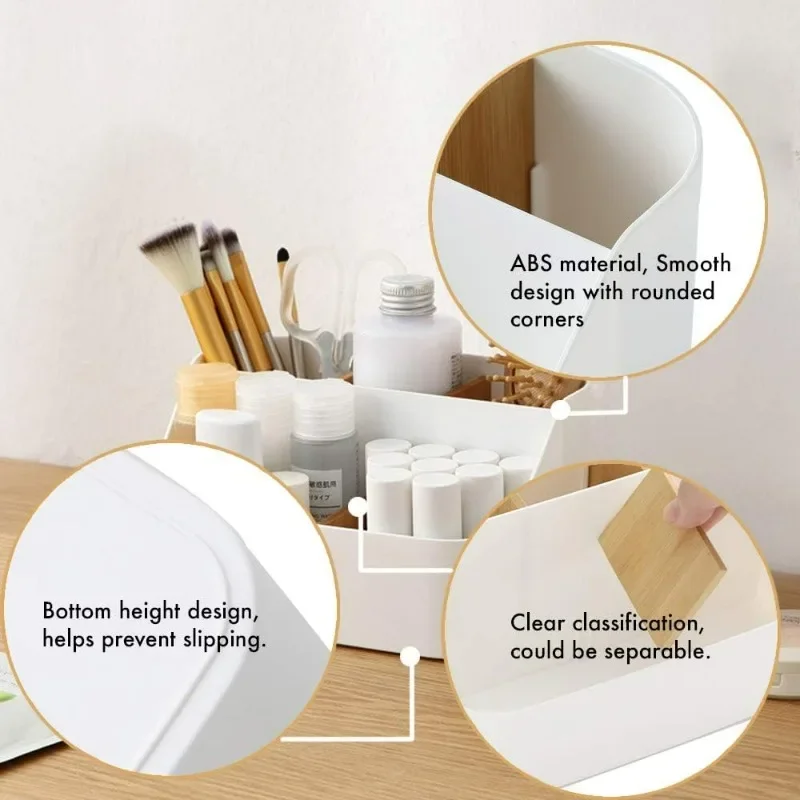 Organizer da scrivania, organizer e accessori per ufficio, porta pennelli per trucco, porta telecomandi con divisorio mobile in legno - immagine 6