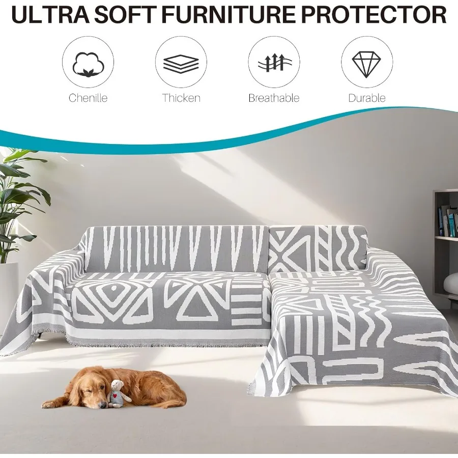 Boho Chenille Sectional Couch Cover Blanket for Sectional Sofa L Shape Couch 2 Pcs Sofa Cover Blanket for Sectional L Shaped So