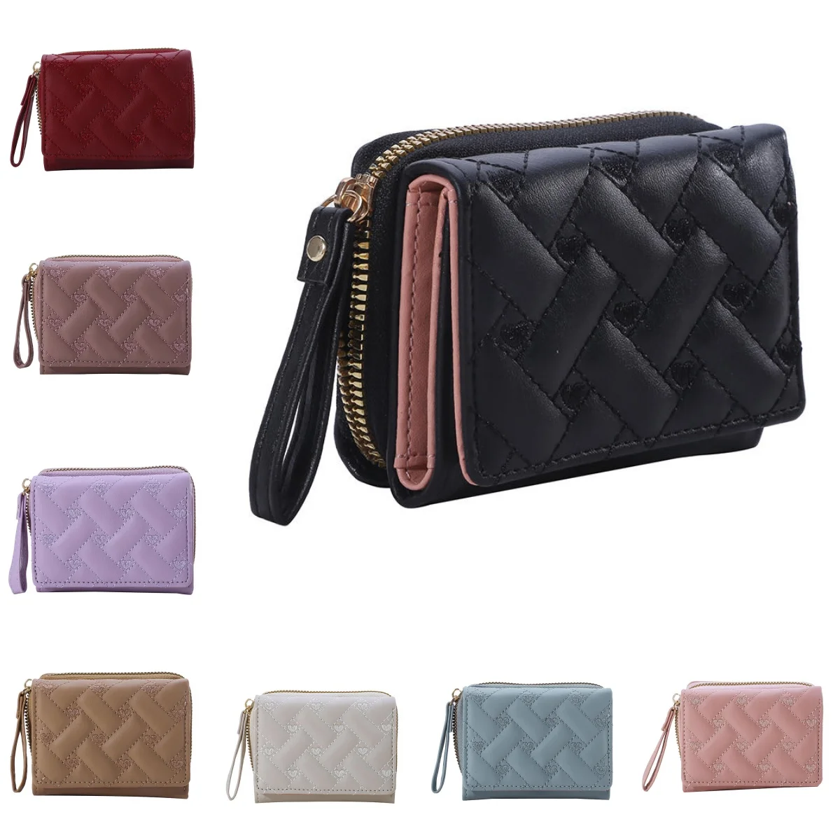 Elegant Embroidered PU Leather Tri-Fold Wallet with Multiple Card Slots and Coin Pocket
