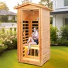 Far Infrared Wooden Outdoor Sauna, 1-Person Size, w/1560W, 6 Low EMF Heaters, 10 Minutes Pre-Warm up, Time and Temp Pre-Set 4