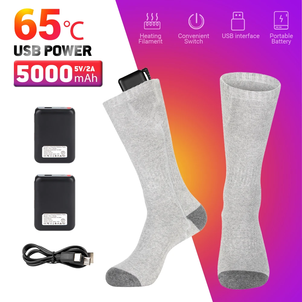 

Warm Outdoor Socks Heated Winter Socks For Men Women Infrared Warm Boots Snowmobile Ski Socks USB Rechargeable 65°C Warm Socks