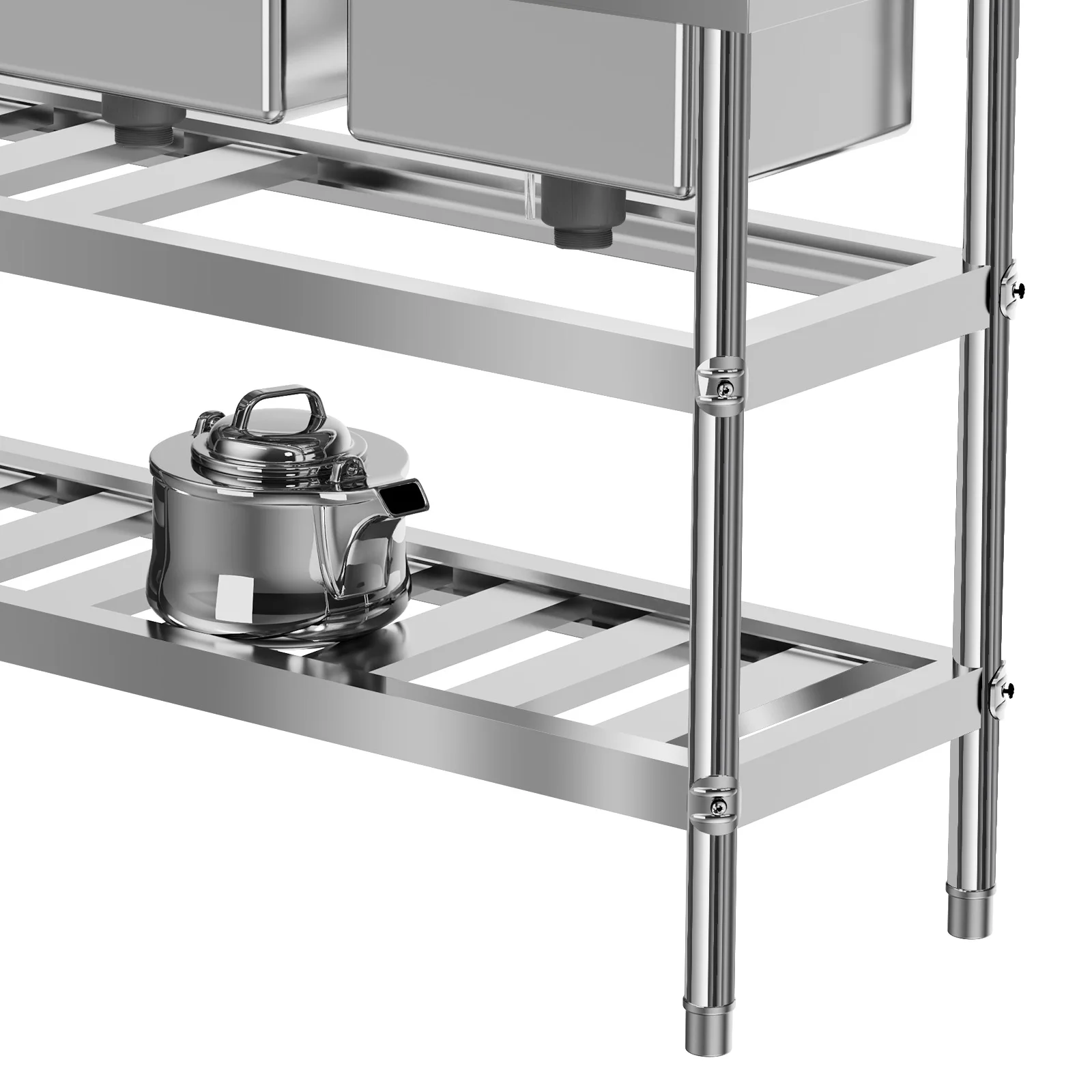 Commercial stainless steel Rectangle double groove kitchen sink with hot and cold faucets 3 Tiers Maximum Loading 400kg/882lbs 5