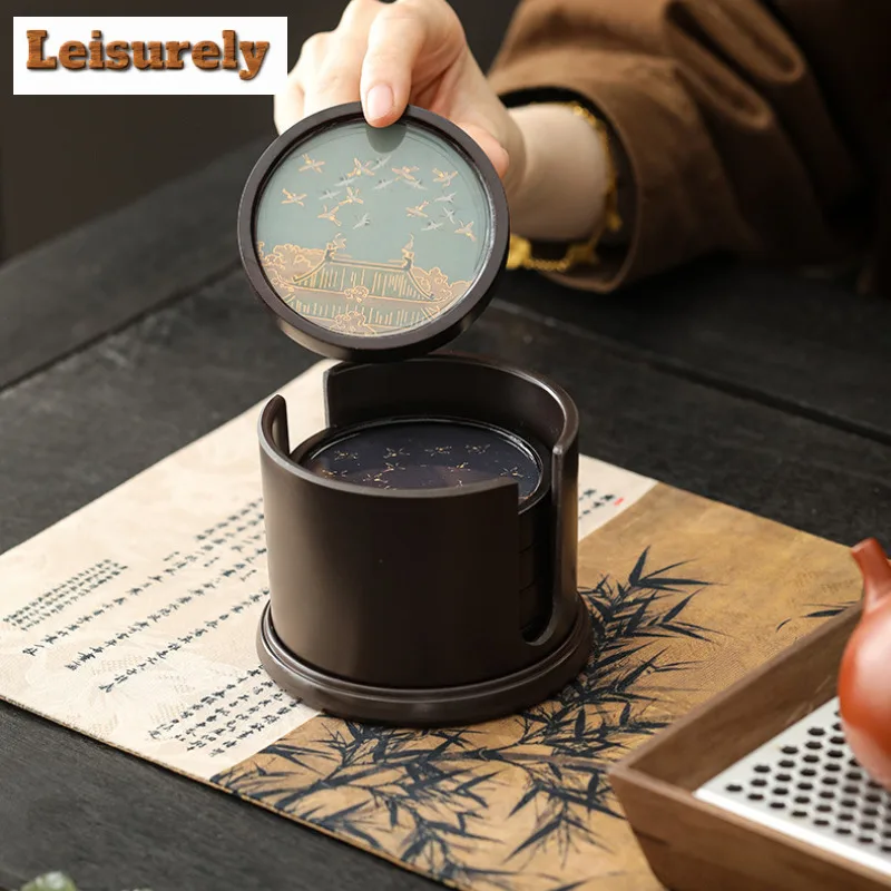 Color Changing Fly Crane Circular Coasters Elegant Wood Cup Mat For Coffee Cups Base Household Anti-scald Placemats Tableware