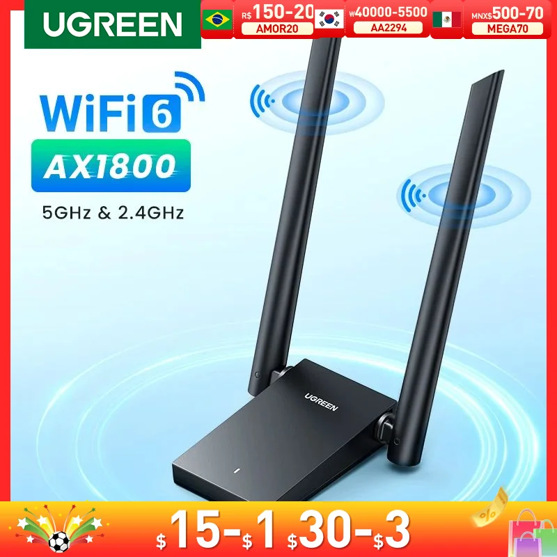 UGREEN wifi Adapter AX1800 wifi6 USB3.0 5G&2.4G dual-antenna USB wifi számára PC Notebook wifi antenne USB Ethernet Rádióadó hálózati